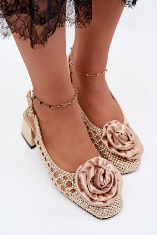 Sandali da donna con motivo, tacco e ornamenti Artiker 58C0798 colore oro