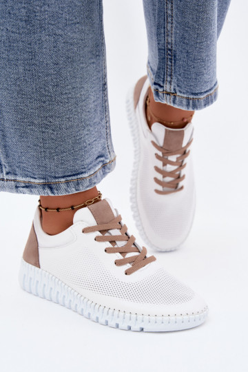 Scarpe sportive in pelle da donna Artiker 58C3083 bianche e marroni