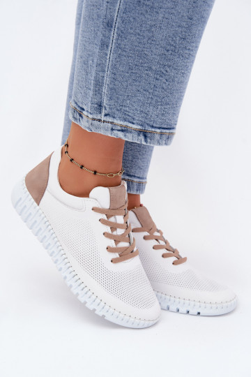 Scarpe sportive in pelle da donna Artiker 58C3083 bianche e marroni 2
