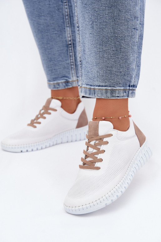 Scarpe sportive in pelle da donna Artiker 58C3083 bianche e marroni
