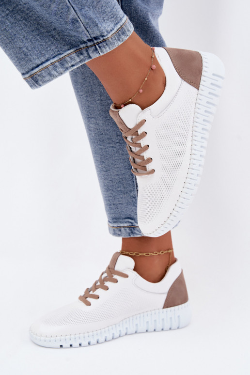 Scarpe sportive in pelle da donna Artiker 58C3083 bianche e marroni