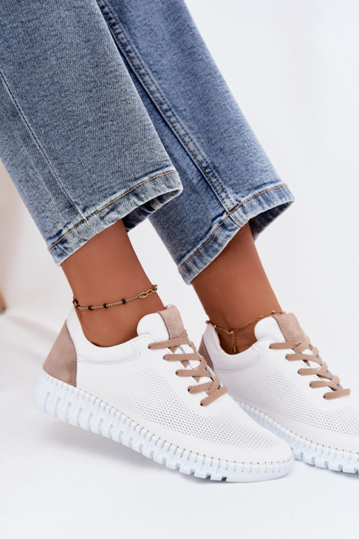 Scarpe sportive in pelle da donna Artiker 58C3083 bianche e marroni