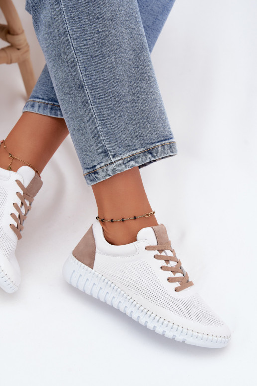 Scarpe sportive in pelle da donna Artiker 58C3083 bianche e marroni