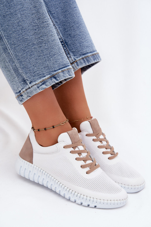 Scarpe sportive in pelle da donna Artiker 58C3083 bianche e marroni