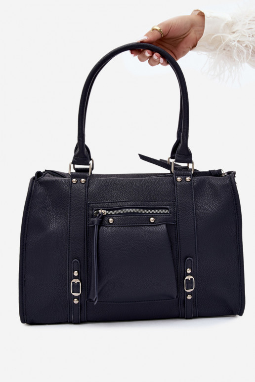 Grande borsa in pelle sintetica blu scuro Nolita