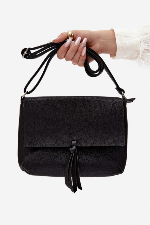 Borsa a tracolla con frange in finta pelle nera Sigrid