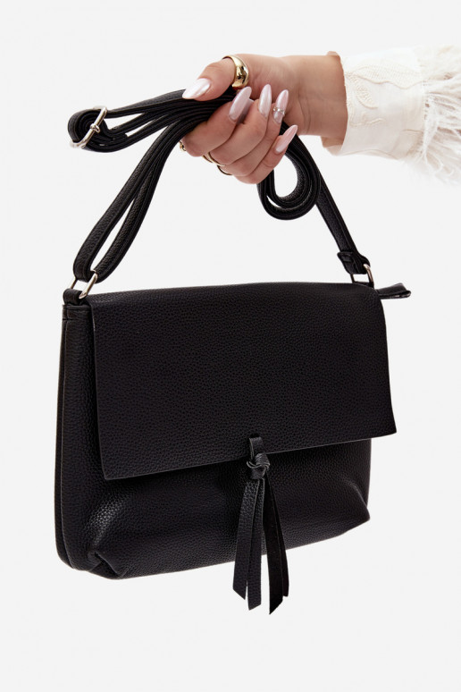 Borsa a tracolla con frange in finta pelle nera Sigrid