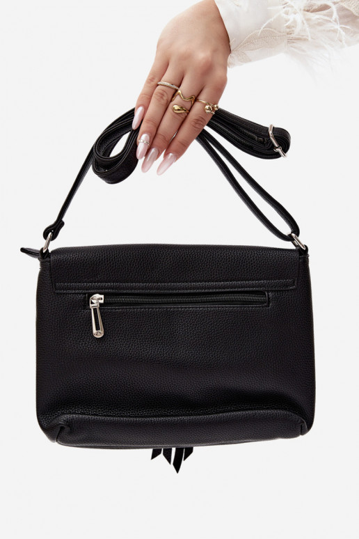 Borsa a tracolla con frange in finta pelle nera Sigrid