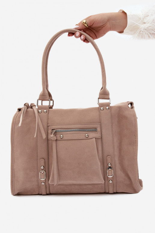 Grande borsa in finta suede color avorio Nolita