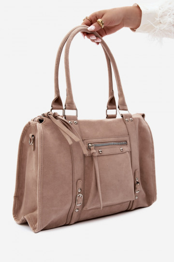 Grande borsa in finta suede color avorio Nolita 2