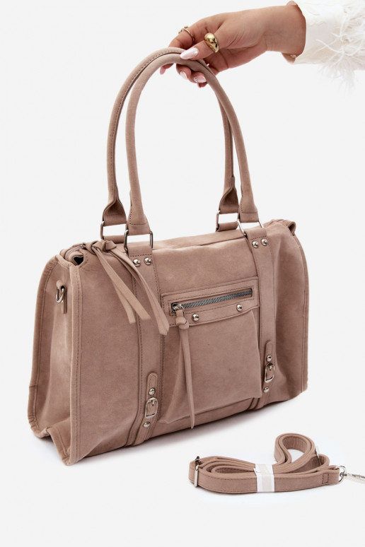 Grande borsa in finta suede color avorio Nolita