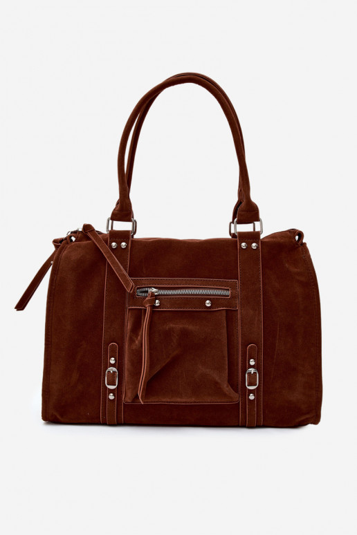Grande borsa in finta suede color marrone Nolita