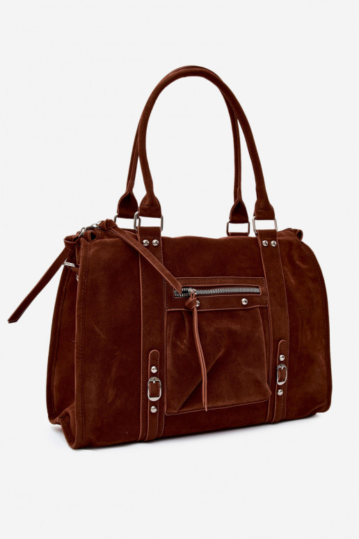 Grande borsa in finta suede color marrone Nolita