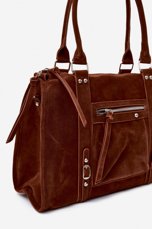 Grande borsa in finta suede color marrone Nolita