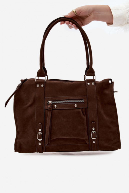 Grande borsa in finta suede color cioccolato Nolita