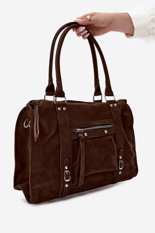 Grande borsa in finta suede color cioccolato Nolita