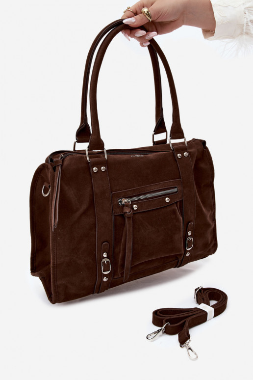Grande borsa in finta suede color cioccolato Nolita