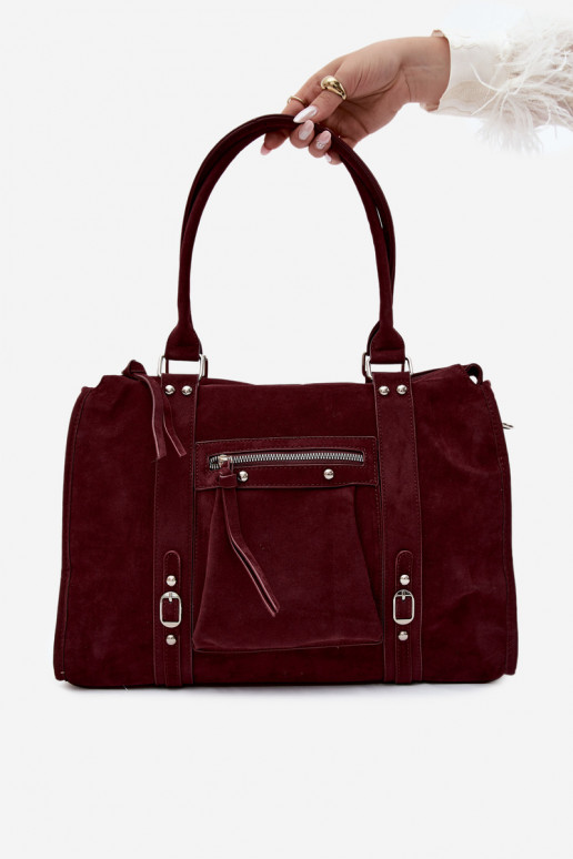 Grande borsa in finta suede color bordeaux Nolita