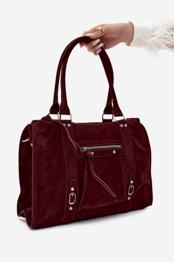 Grande borsa in finta suede color bordeaux Nolita 2