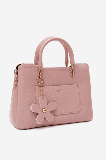 Borsa in finta suede con portachiavi e motivi floreali color avorio Noomi 2