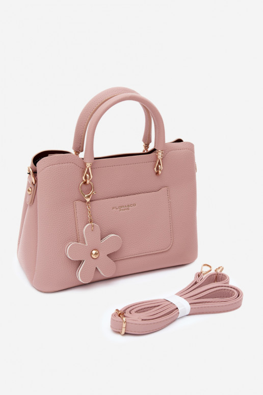 Borsa in finta suede con portachiavi e motivi floreali color avorio Noomi