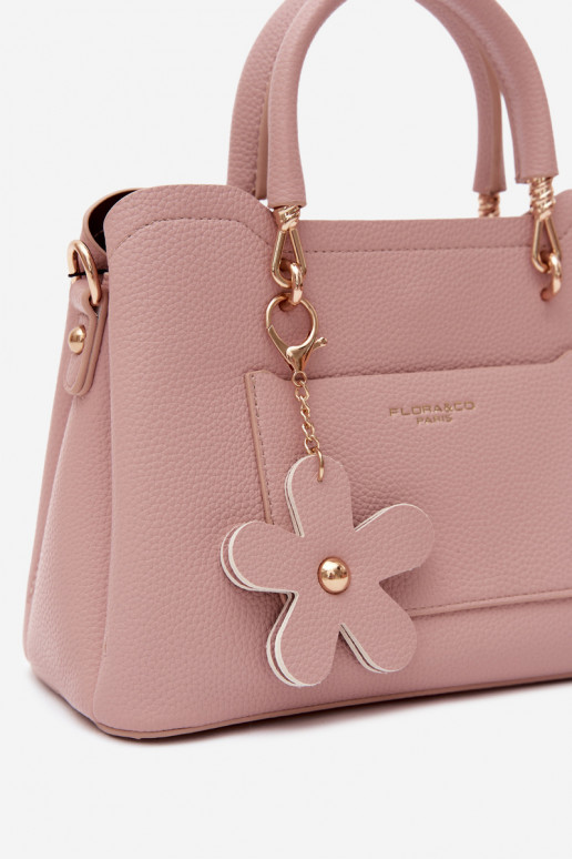 Borsa in finta suede con portachiavi e motivi floreali color avorio Noomi