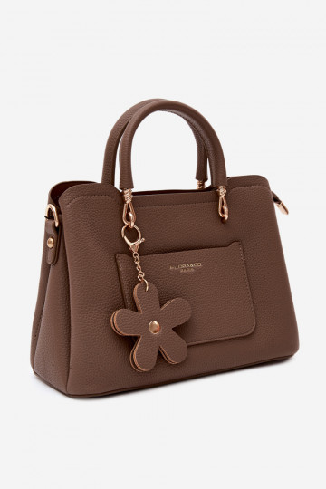 Borsa in finta pelle con portachiavi e motivi floreali color argilla Noomi 2