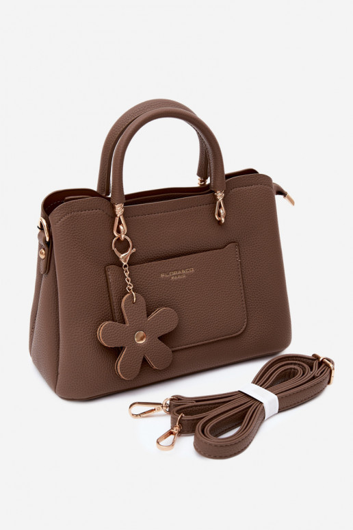 Borsa in finta pelle con portachiavi e motivi floreali color argilla Noomi
