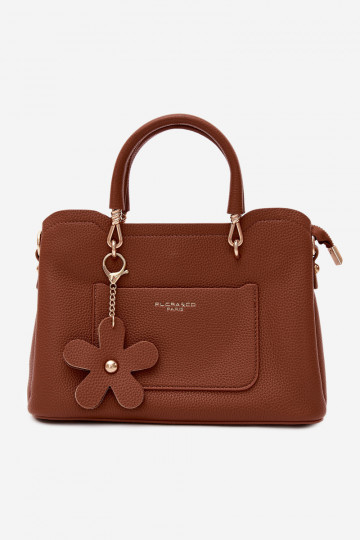 Borsa in finta pelle con portachiavi e motivi floreali color marrone Noomi