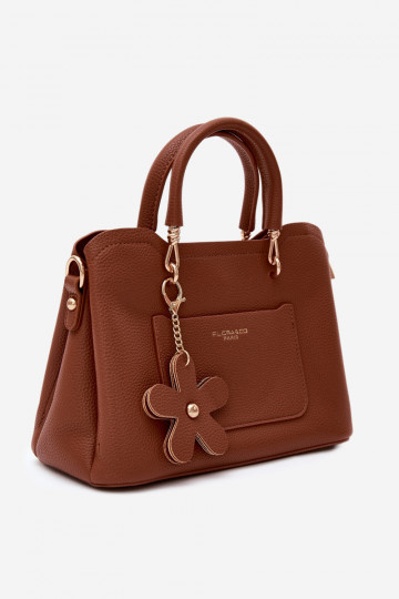 Borsa in finta pelle con portachiavi e motivi floreali color marrone Noomi 2