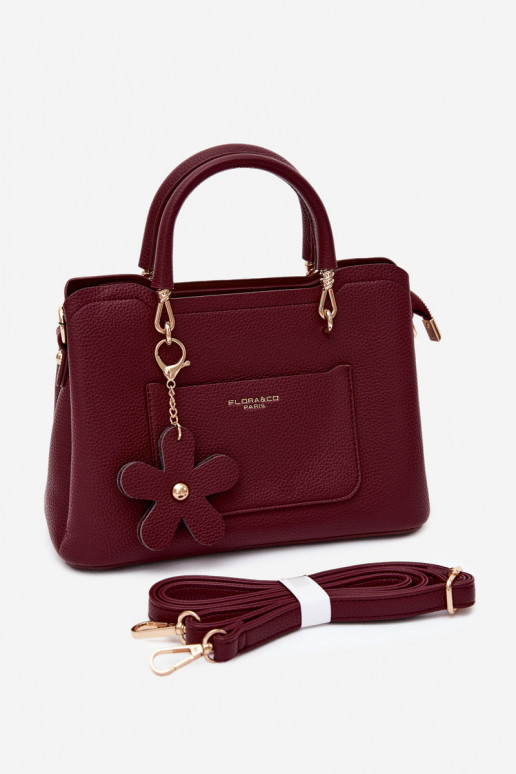 Borsa con portachiavi in ecopelle con motivi floreali in bordeaux Noomi