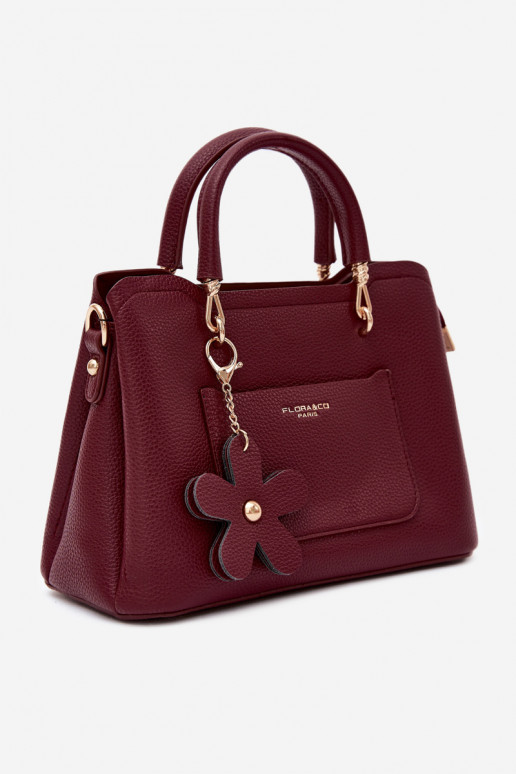 Borsa con portachiavi in ecopelle con motivi floreali in bordeaux Noomi
