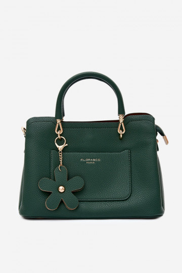 Borsa con portachiavi in ecopelle con motivi floreali in verde bottiglia Noomi