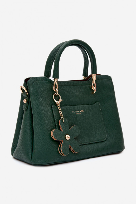 Borsa con portachiavi in ecopelle con motivi floreali in verde bottiglia Noomi
