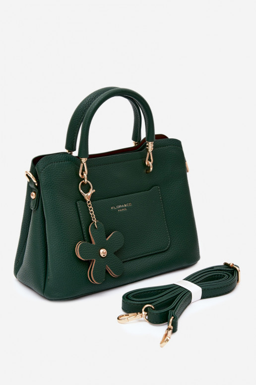 Borsa con portachiavi in ecopelle con motivi floreali in verde bottiglia Noomi
