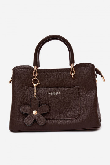Borsa con portachiavi in ecopelle con motivi floreali in cioccolato Noomi