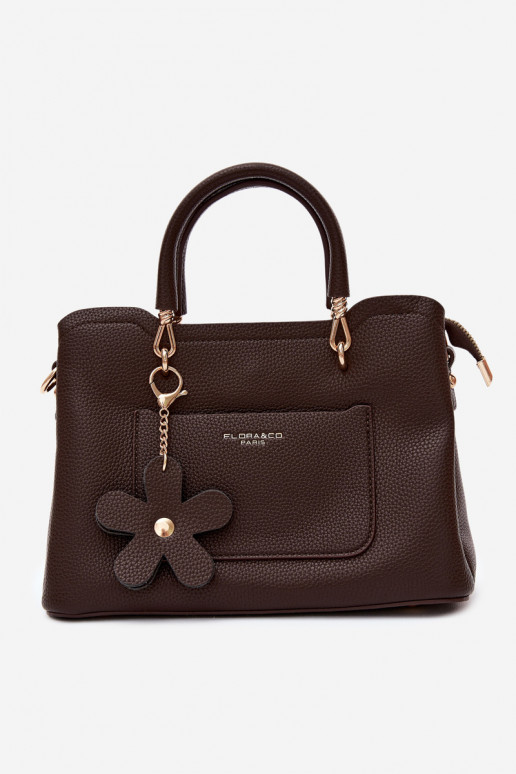 Borsa con portachiavi in ecopelle con motivi floreali in cioccolato Noomi