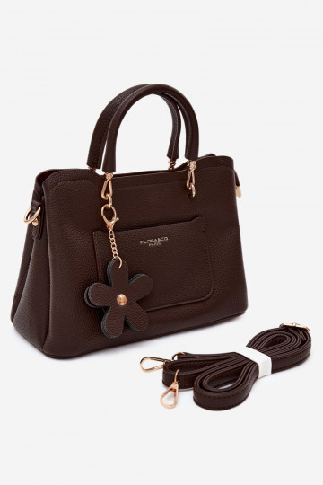 Borsa con portachiavi in ecopelle con motivi floreali in cioccolato Noomi 2