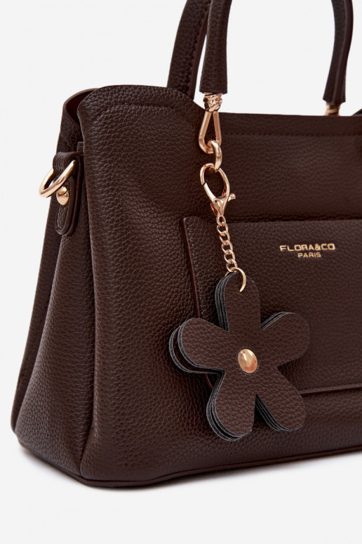 Borsa con portachiavi in ecopelle con motivi floreali in cioccolato Noomi
