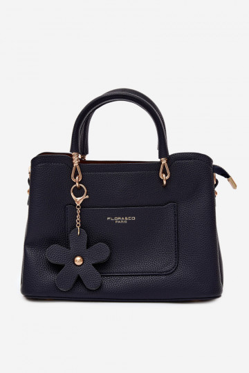 Borsa con portachiavi in ecopelle con motivi floreali in blu scuro Noomi