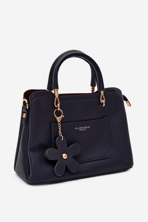 Borsa con portachiavi in ecopelle con motivi floreali in blu scuro Noomi