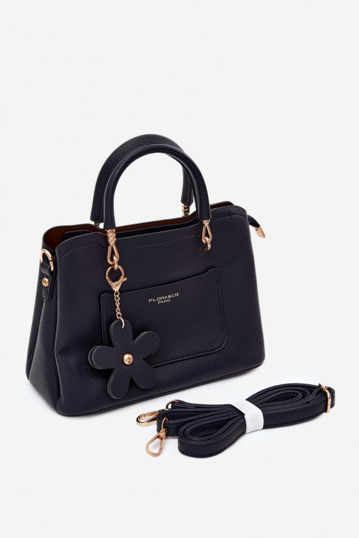 Borsa con portachiavi in ecopelle con motivi floreali in blu scuro Noomi