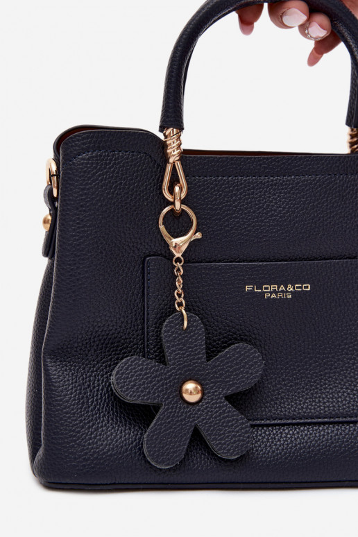 Borsa con portachiavi in ecopelle con motivi floreali in blu scuro Noomi