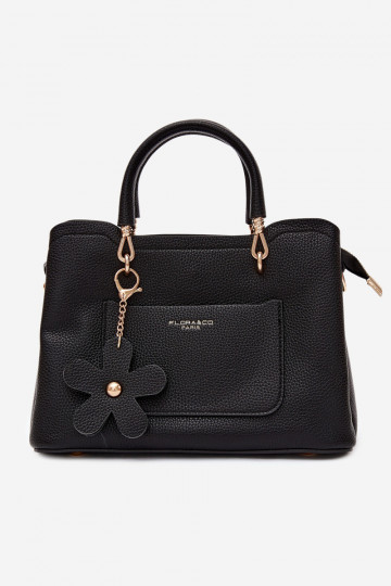 Borsa con portachiavi in ecopelle scamosciata con motivi floreali in nero Noomi