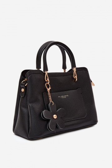 Borsa con portachiavi in ecopelle scamosciata con motivi floreali in nero Noomi 2