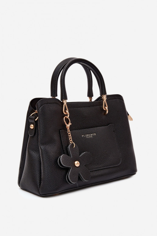 Borsa con portachiavi in ecopelle scamosciata con motivi floreali in nero Noomi