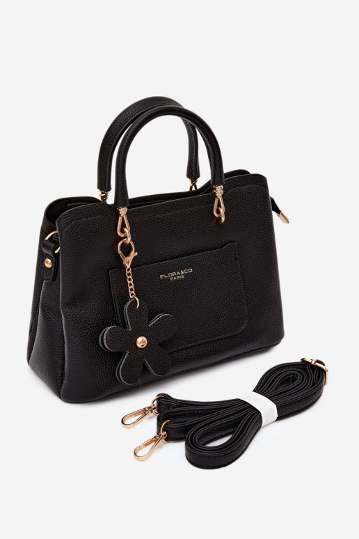 Borsa con portachiavi in ecopelle scamosciata con motivi floreali in nero Noomi
