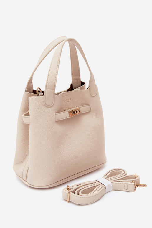 Borsa con pochette cosmetica in ecopelle sabbia Crumble
