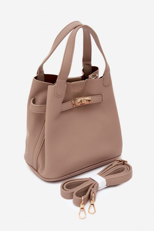 Borsa con pochette cosmetica in ecopelle avorio Crumble