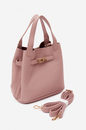 Borsa con pochette cosmetica in ecopelle rosa Crumble